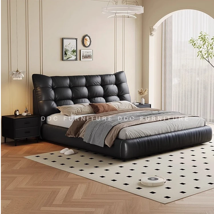 意式极简真皮床家用主卧室皮艺双人床现代简约高箱储物大床婚床