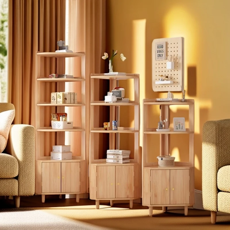 北欧实木转角书架家用客厅靠墙落地置物架拐角书柜简约书架三角柜