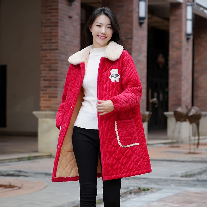 加绒加厚棉服女中老年妈妈装大码女棉衣秋冬季罩衣外穿宽松中长款