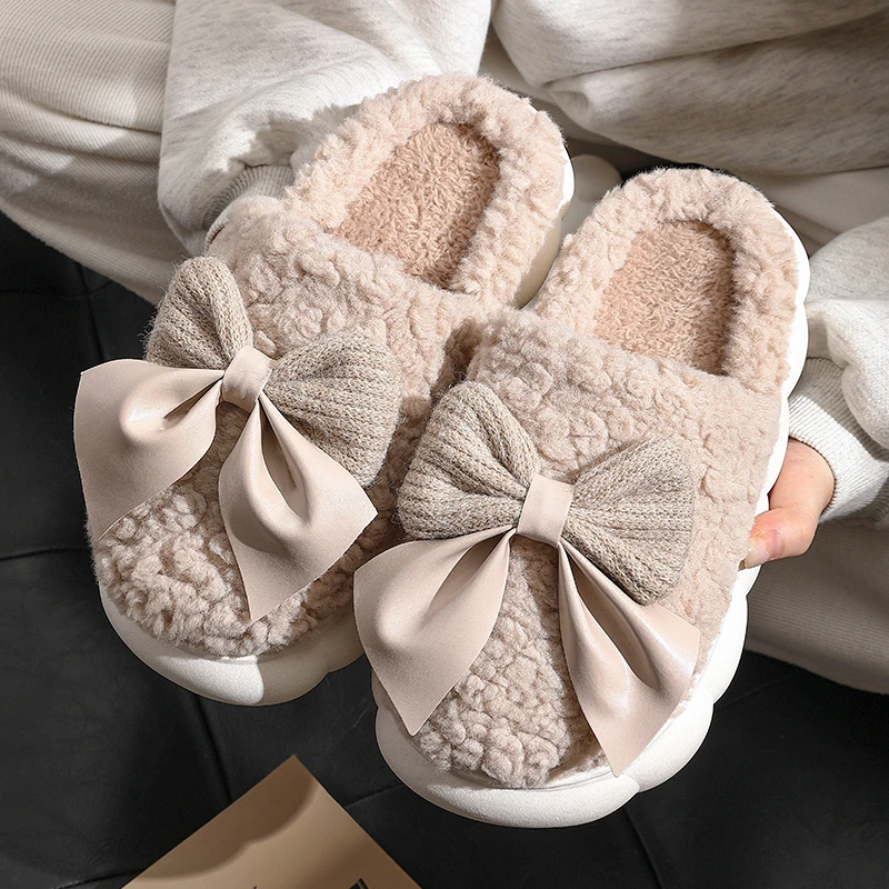 冬季百搭棉拖鞋女秋冬季新款家用保暖室内防滑踩屎感蝴蝶结棉鞋女