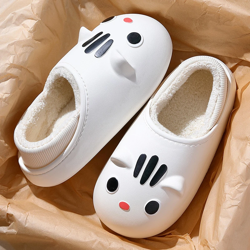 踩屎感软底棉拖鞋女冬季eva厚底轻盈加绒防水小猫咪卡通棉鞋外穿