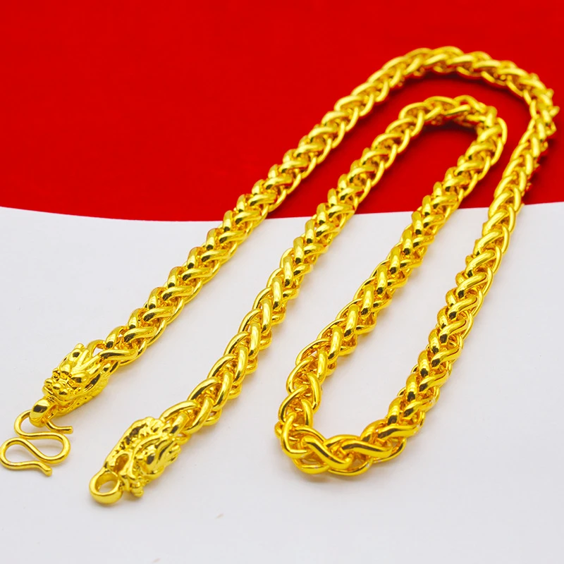 合金合成锆石项链 bos霸气7N加粗双龙头龙骨链项链镀金不褪色项链