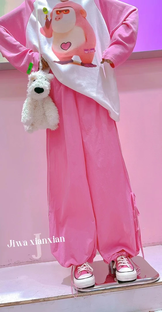 鑫鑫女装 早秋韩版百搭笑脸松紧腰工装裤洋气