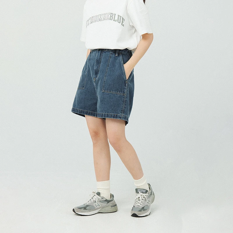 NOTHOMMEBLUE蓝岐夏季新款赤耳大口袋高腰宽松显瘦牛仔短裤