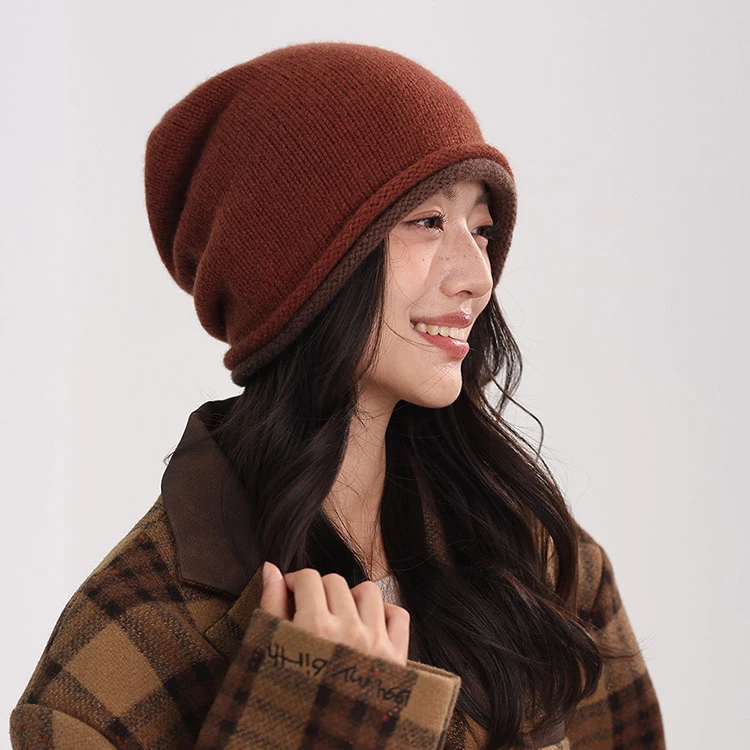 羊毛针织帽子女秋冬款百搭大头围堆堆帽保暖护耳包头毛线帽显脸小