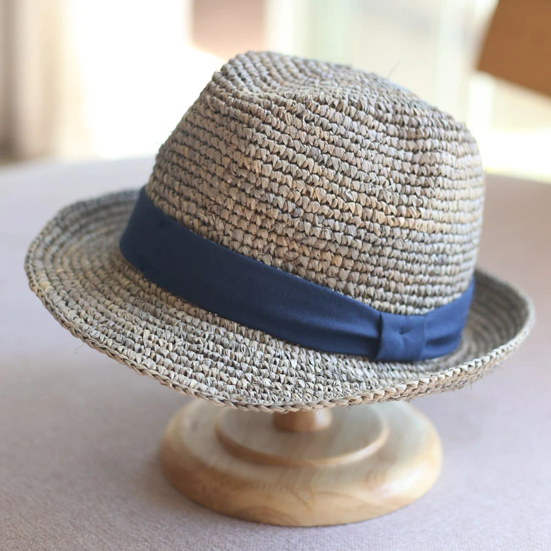防晒遮阳蝴蝶结拉菲草编织草帽出游逛街百搭爵士草编礼帽卷边英伦