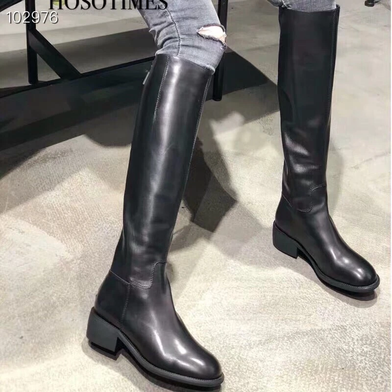 全真皮高靴女士骑士靴马丁靴显高显瘦秋冬时尚百搭长筒靴圆头中跟
