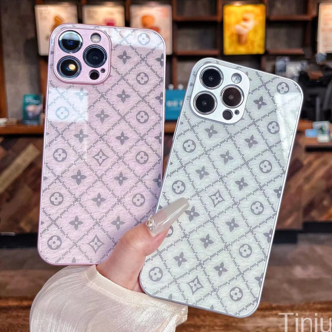 苹果/华为/荣耀/OPPO/VIVO 经典老花金属漆钢化玻璃防刮花手机壳