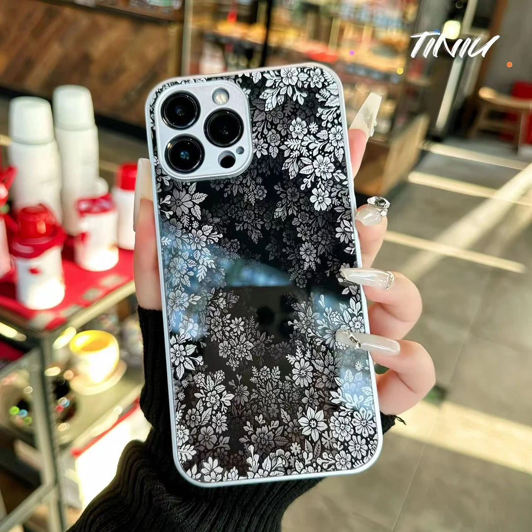 苹果/华为/荣耀/OPPO/VIVO 神秘花园金属漆钢化玻璃防刮手机壳