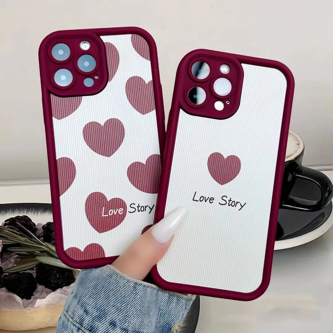 苹果/华为/荣耀/OPPO/VIVO/小米 新年竖皮纹红色爱心硅胶全包软壳