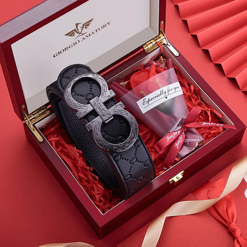 正品GIORGIO AMATORY皮带男士真皮平滑扣裤腰带时尚百搭生日礼物