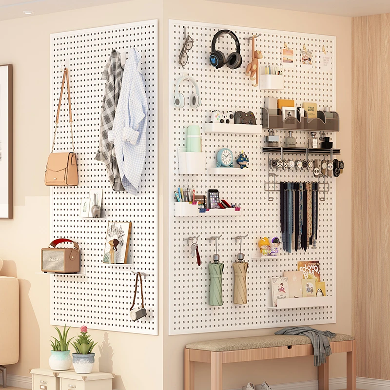 洞洞板墙面收纳置物架货架家用入户玄关饰品展示架钢制多功能挂板