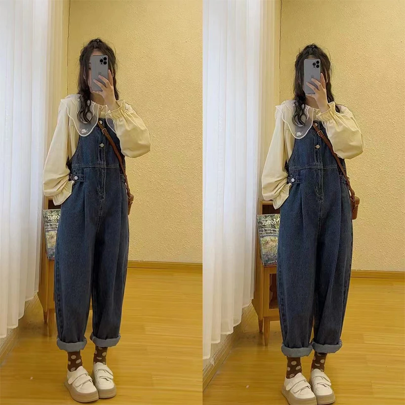 【宁静的海】M4755腰侧绊扣可调节牛仔背带裤