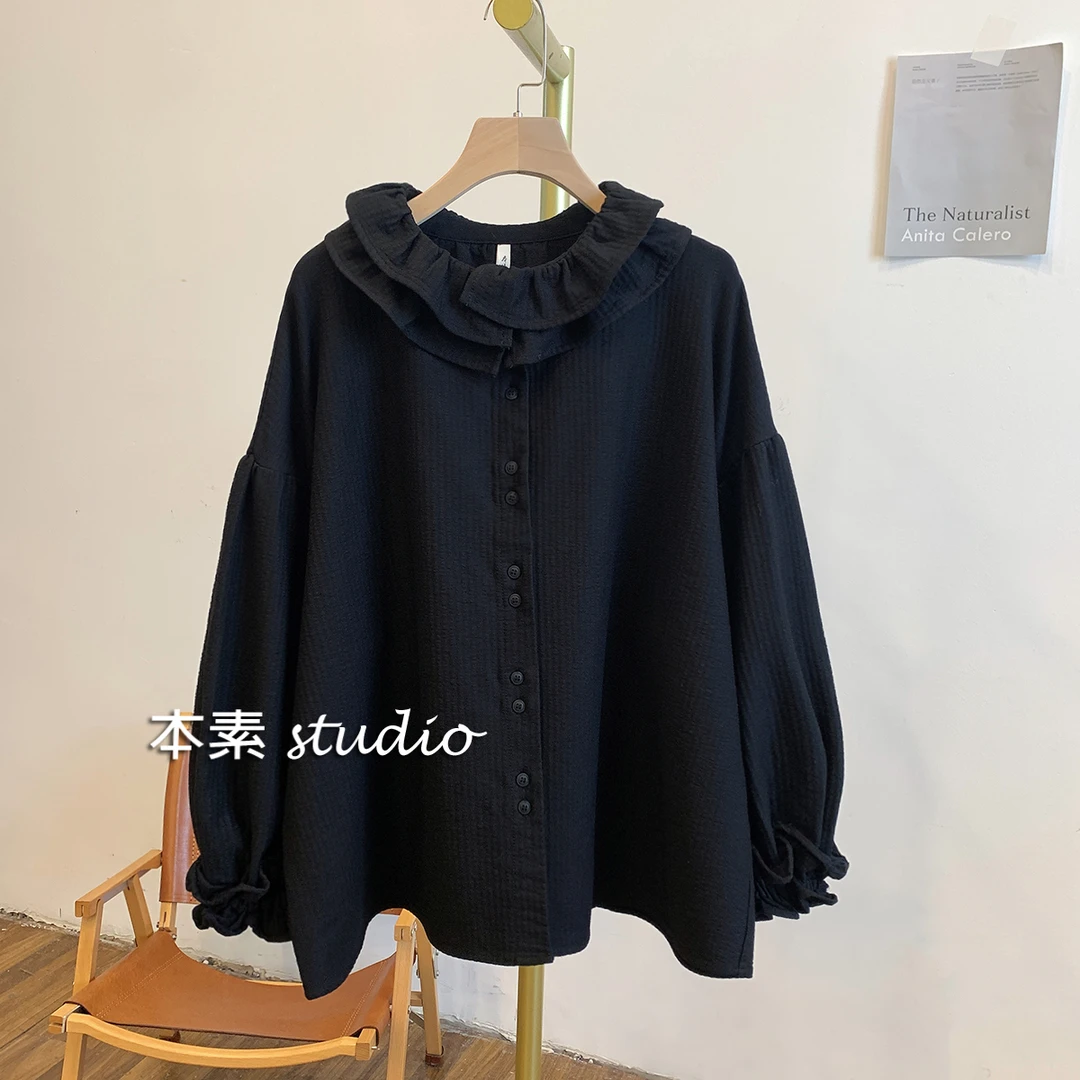 黑玫瑰2.0 C2946竖纹全开扣双层娃娃领衬衫