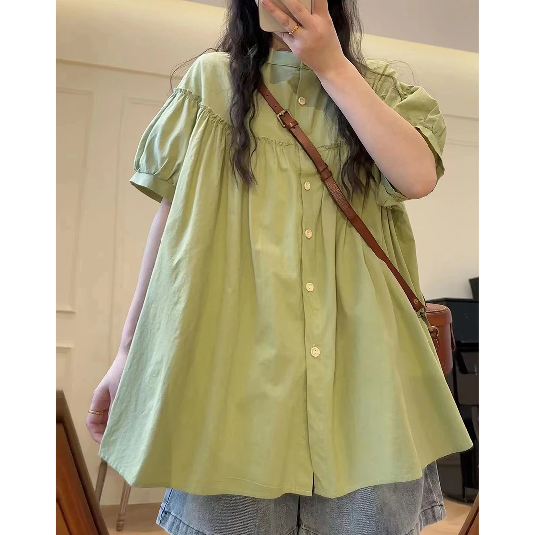 【马卡龙】M7208纯色全开扣立领短袖衬衫宝藏衣橱