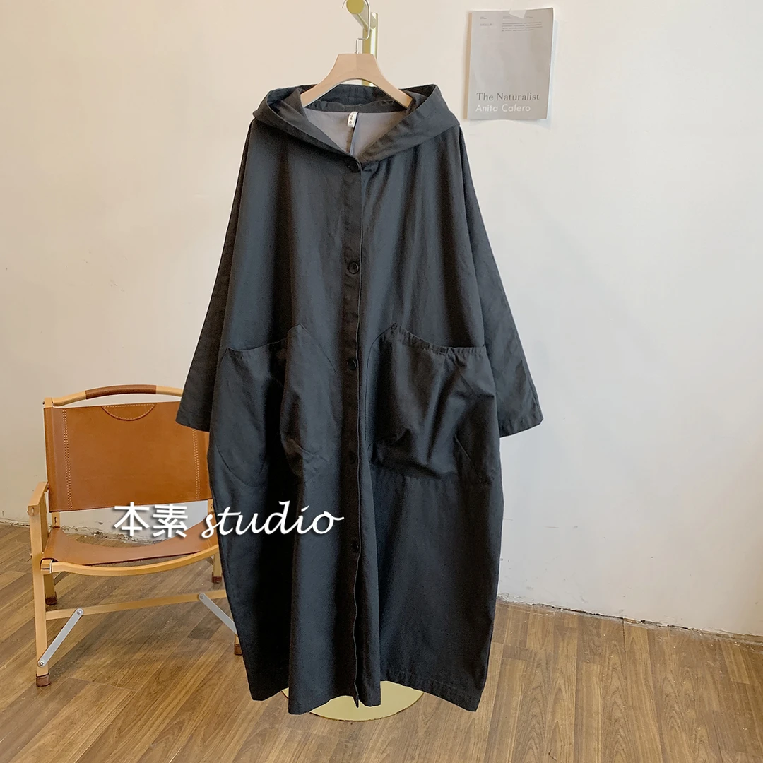 巴黎左岸C2168纯色大口袋全开扣连帽风衣外套