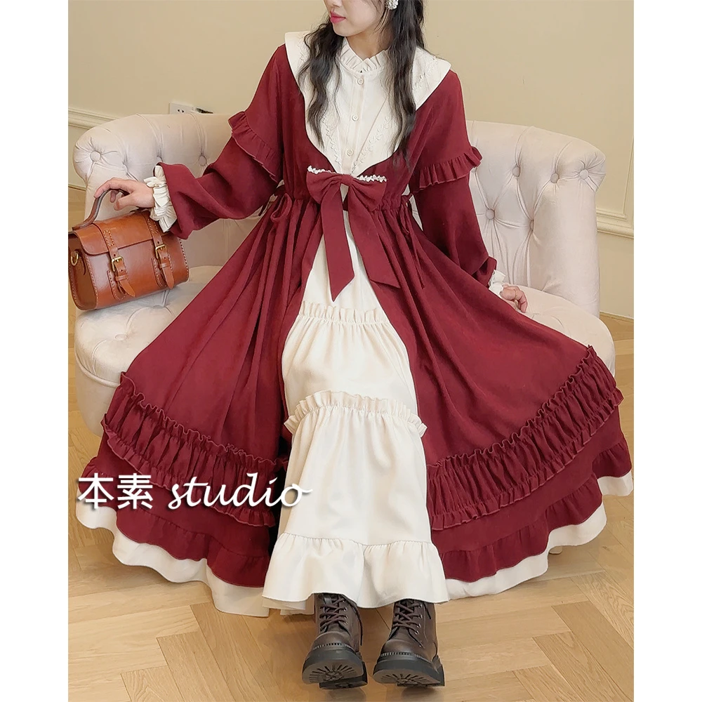 爱丽丝M8819洛丽塔腰侧抽绳蝴蝶结木耳边立领连衣裙