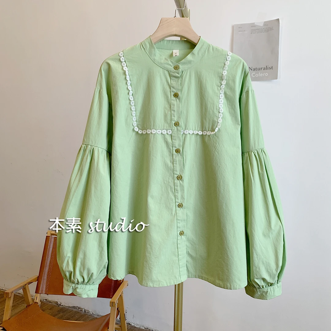 听风 M9899蕾丝边全开扣立领衬衫