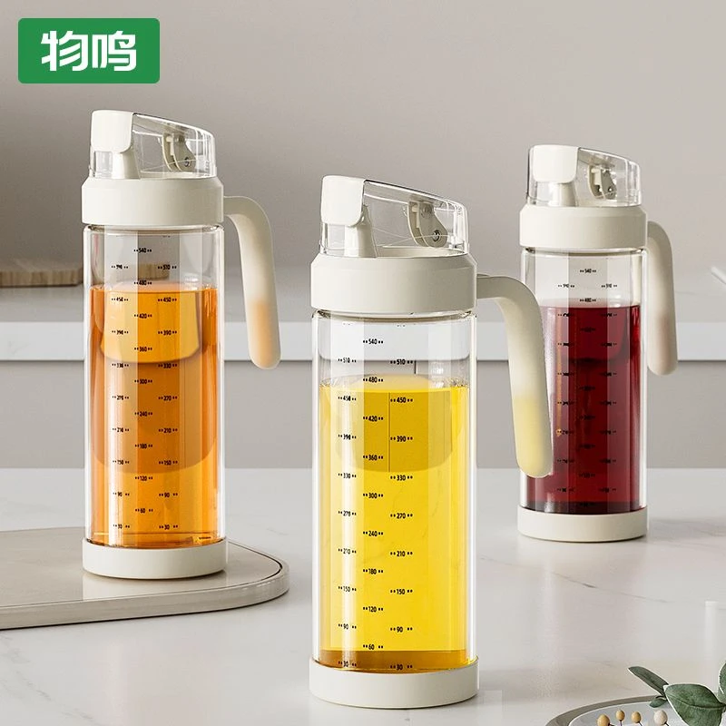 物鸣高硼硅油壶家用控油带刻度不锈钢定量防漏高档耐热玻璃油壶