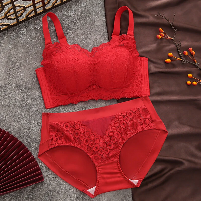 本命年蛇年女内衣套装2025蛇年内衣结婚新娘本命年加厚小胸聚拢