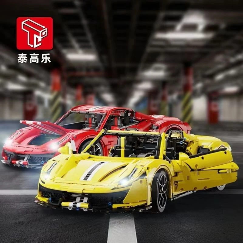 盒损福利【泰高乐】科技1：8法拉利488跑车3608颗粒拼装积木-T5005