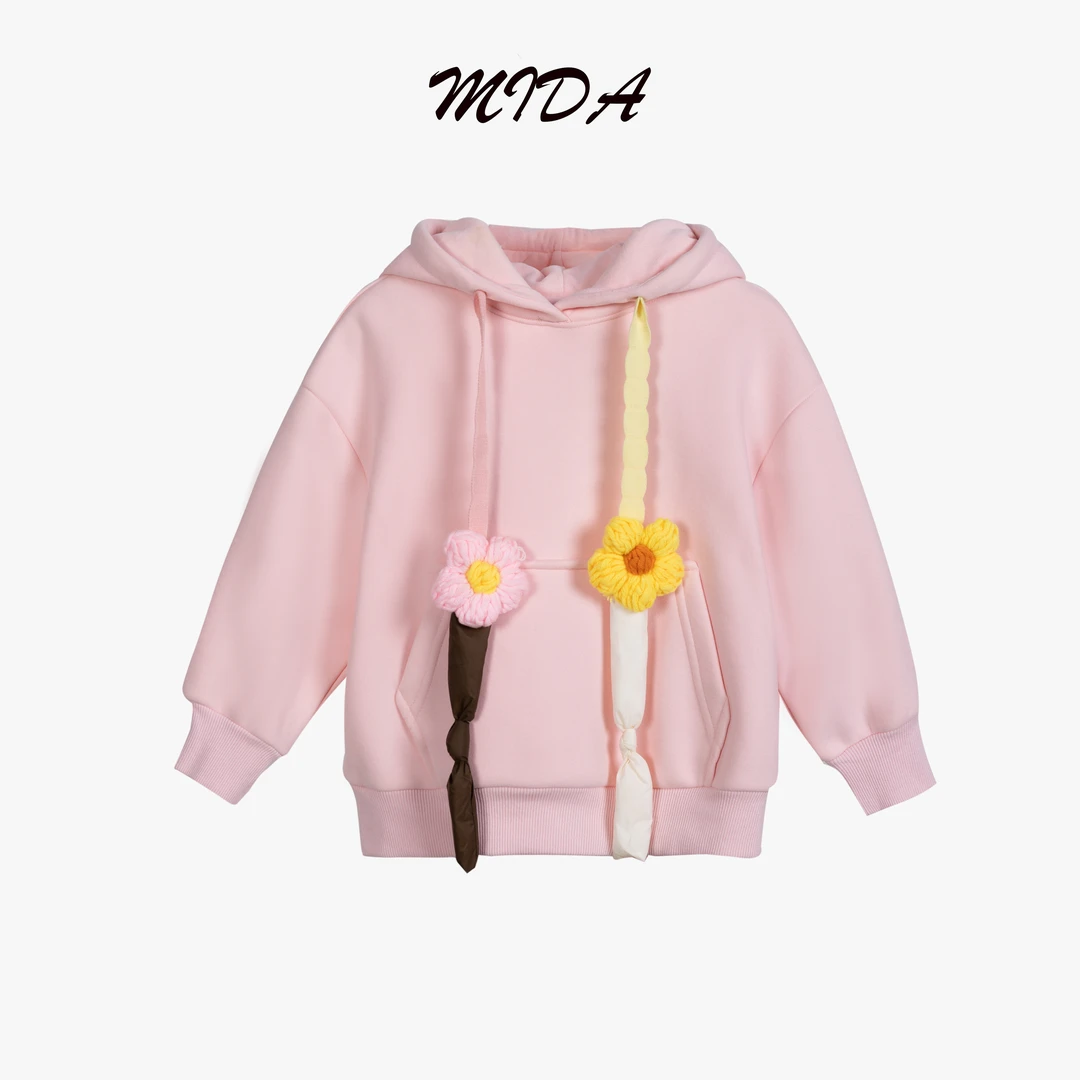 【MIDA】连帽卫衣儿童套头女童宝宝卡通连帽卫衣双色花朵3637