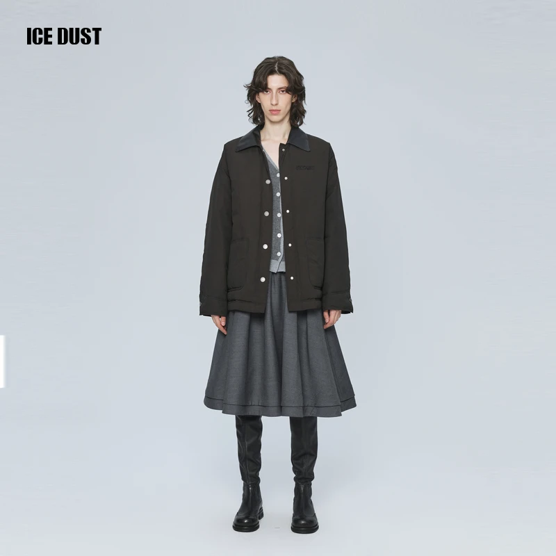 ICEDUST 秋季系列翻领拼接大口袋单排扣保暖羽绒服外套女士