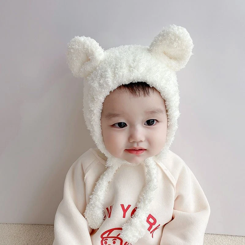 婴儿帽子冬季可爱毛绒帽保暖加厚宝宝毛线帽婴幼儿护耳包头帽韩版