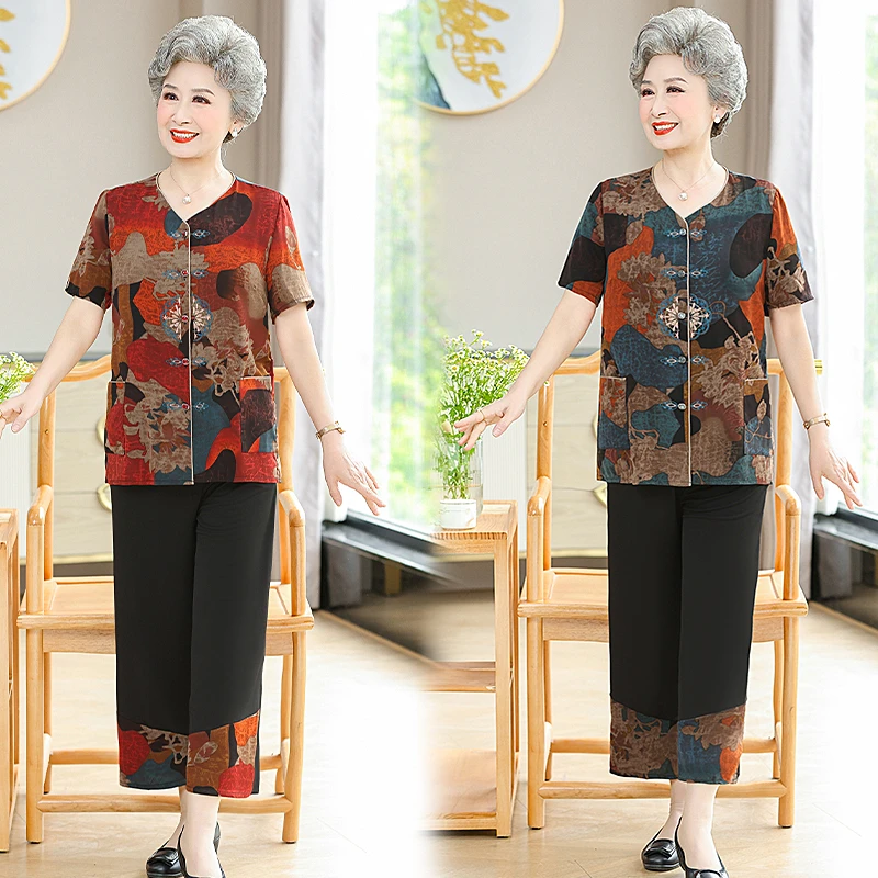 女装妈妈装中老年时尚休闲夏季宽松老人老年人奶奶装气质洋气