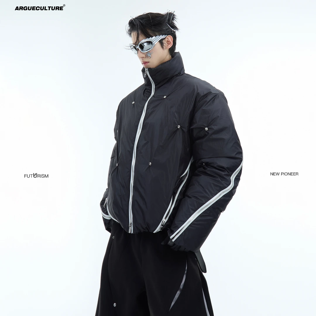 ArguE CulturE 小众多拉链解构设计感棉服宽松重磅褶皱加厚外套男