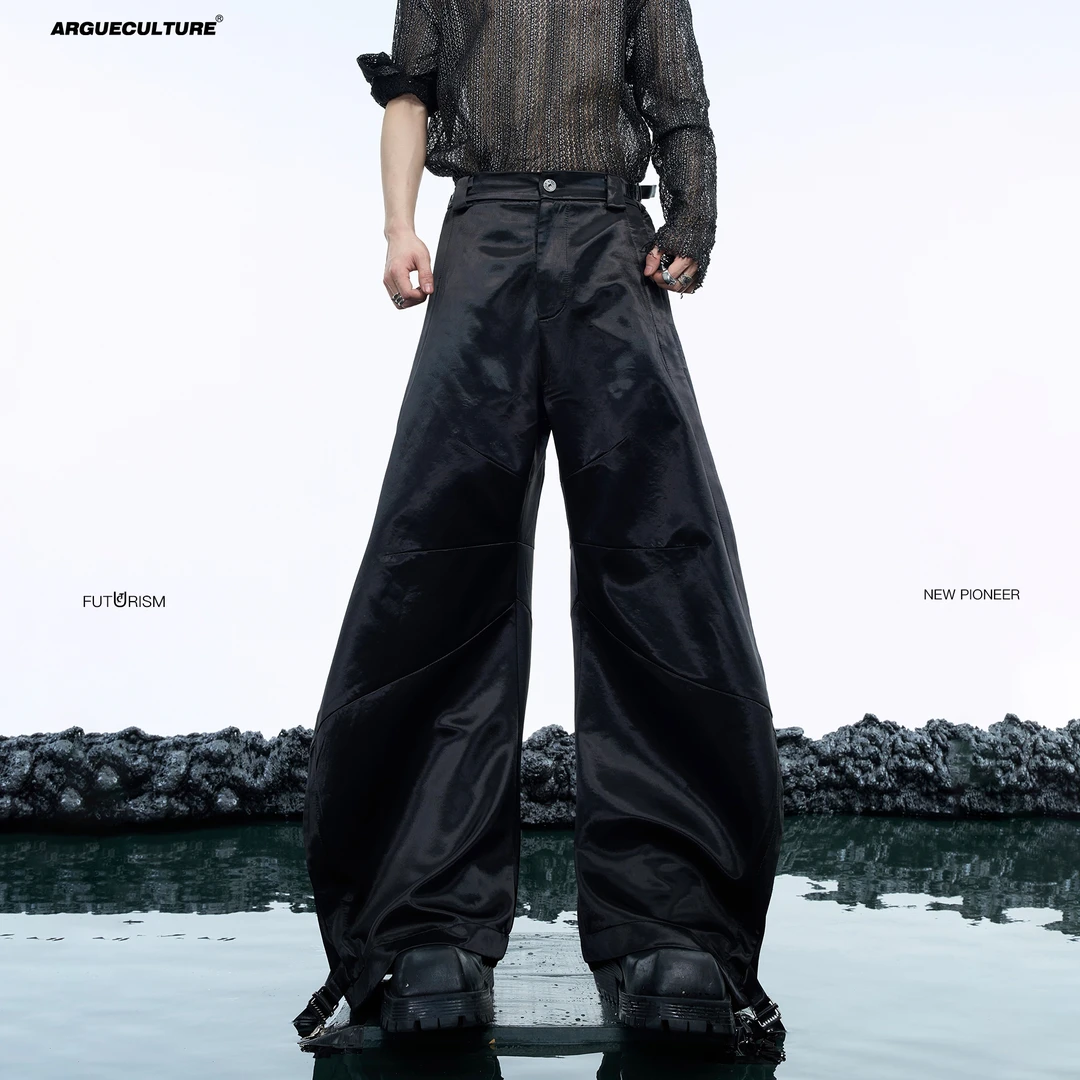 ArguECulturE小众设计亮面液态弯刀版型阔腿裤宽松垂感裤裤休闲男