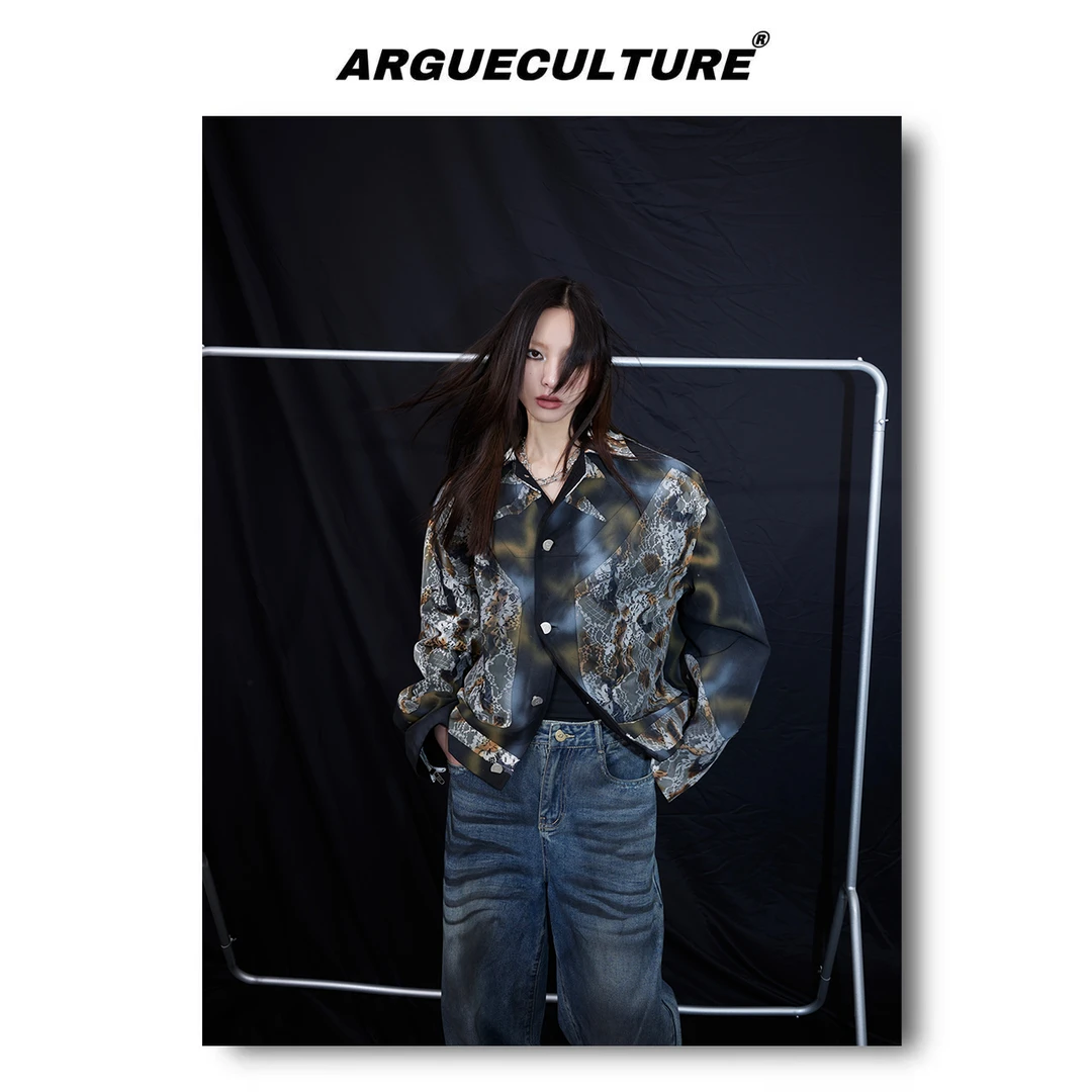 GARGUETCULTURE春季重磅复古手绘夹克外套火焰灼烧设计感上衣男女