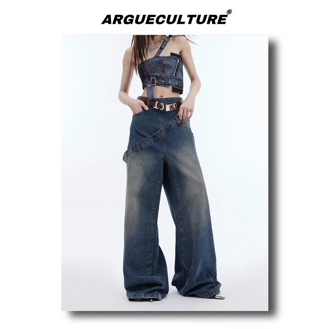 GARGUETCULTURE重磅水洗做旧解构阔腿牛仔裤小众设计感宽松休闲裤