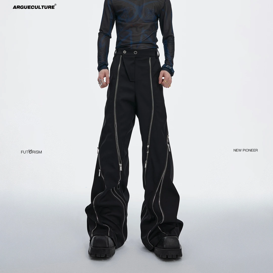 ArguECulturE新款先锋解构金属拉链设计感微喇西裤垂感休闲长裤男
