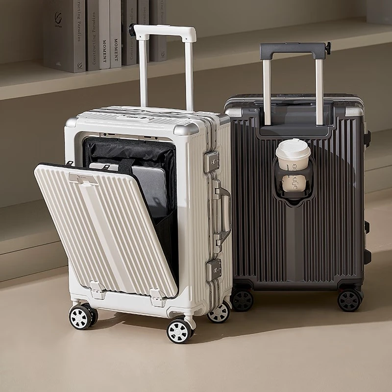 爱华仕前置开口行李箱男款商务铝框拉杆箱女20寸密码登机箱旅行箱