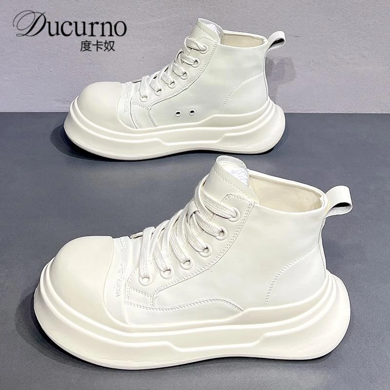 真皮厚底穿搭高帮女秋季2025丑萌高帮鞋女款2025高帮厚底鞋