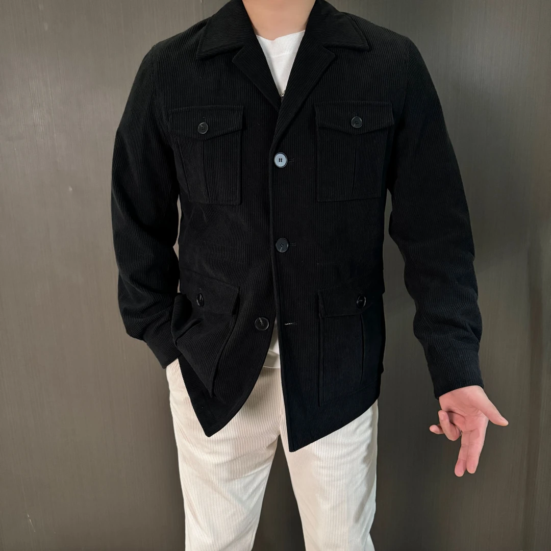 【山先生】猎装风·时装灯芯绒·腰部内抽绳八字领夹克款西服外套6175