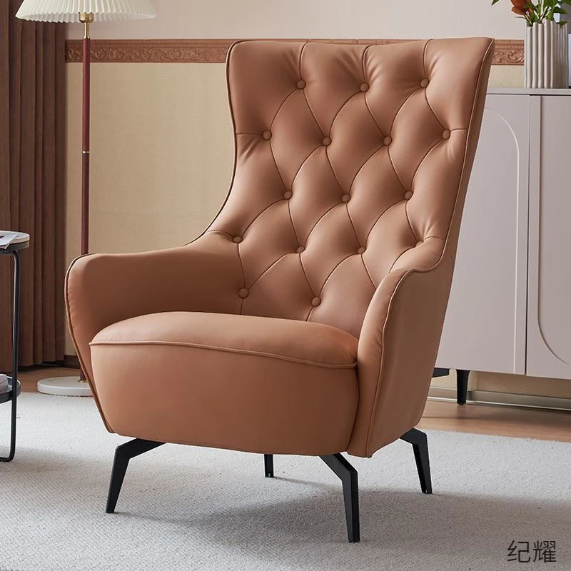 现代轻奢单人沙发小户型家用客厅接待休闲椅高背超纤皮懒人老虎椅