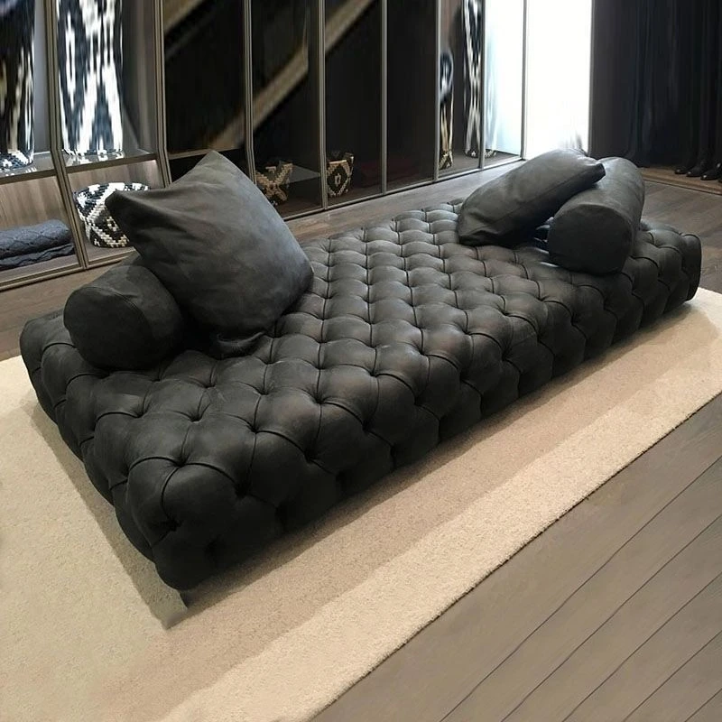 美式真皮长条沙发凳轻奢卧室床尾凳拉扣商场服装店衣帽间凳换鞋凳