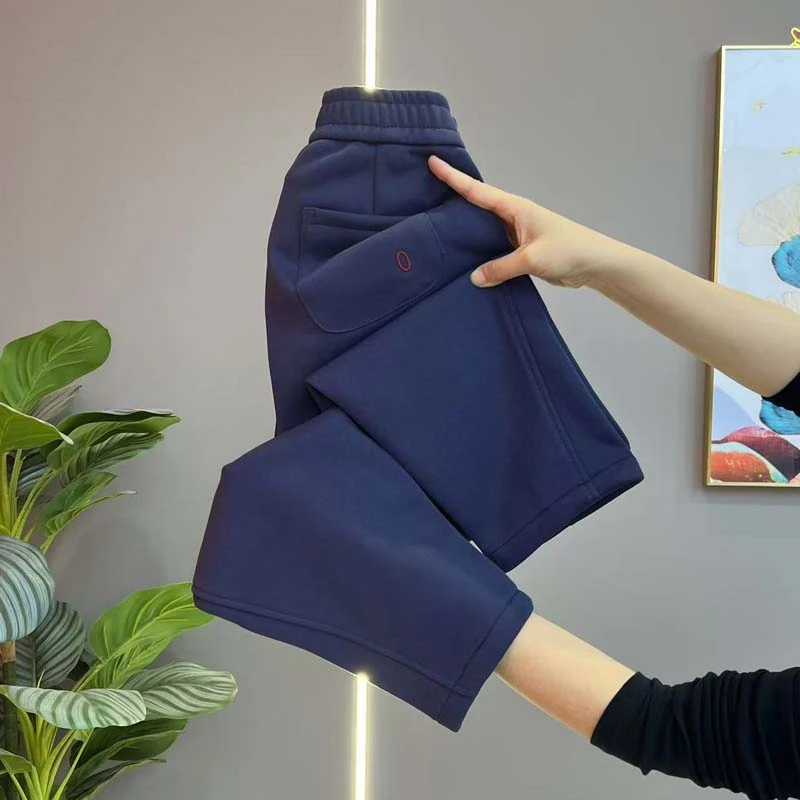 加绒休闲裤女2024冬季新款高腰显瘦小脚哈伦裤宽松百搭小脚裤