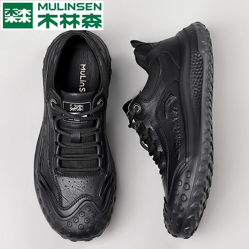木林森男士真皮休闲鞋透气软面运动休闲软底防滑耐磨运动跑步男鞋