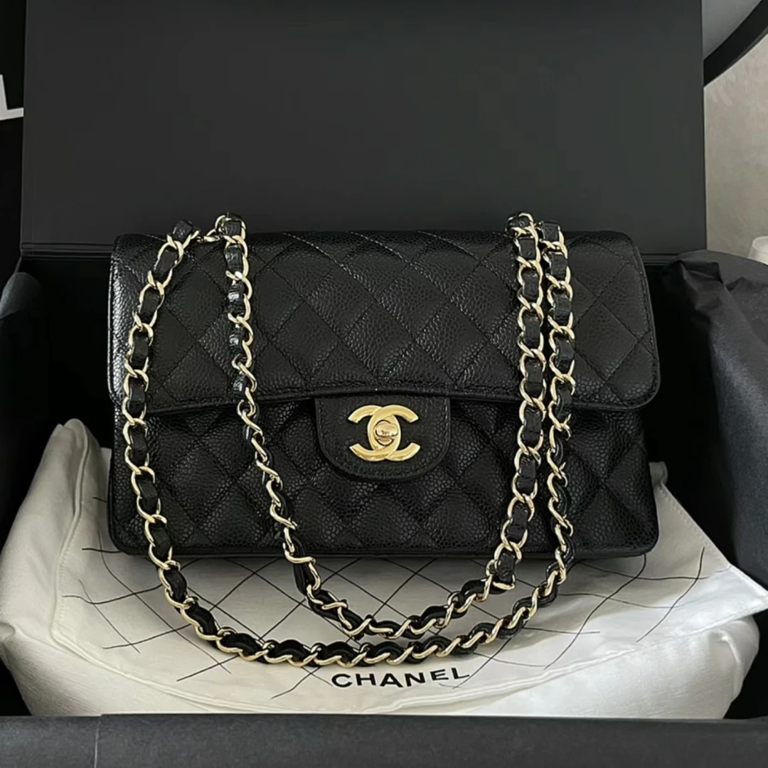 全新未使用 Chanel/香奈儿 （米米）cf小号 黑金鱼牛皮鱼子酱 包