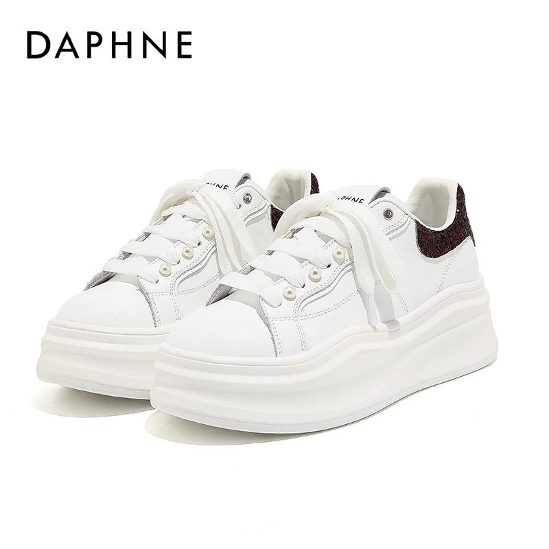 Daphne/达芙妮百搭经典圆头休闲鞋2025新款时尚厚底带钻小白鞋女