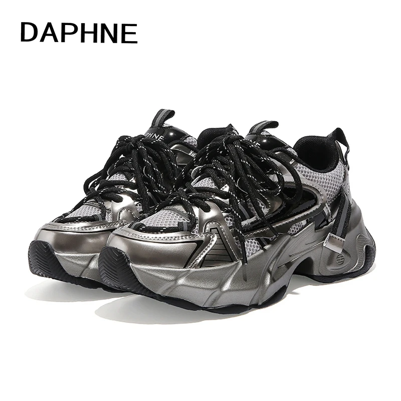 Daphne/达芙妮2025年夏季上新老爹鞋女百搭轻增高ins亮面运动鞋女