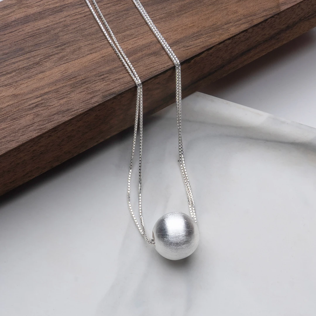 坠链均925银 项链拉丝圆珠吊坠手工时尚百搭简约ins冷淡风光珠