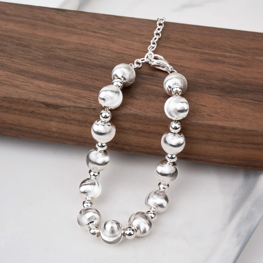 925银手链 小众高级感法式拉丝猫眼时尚韩版雅丹设计百搭ins简约