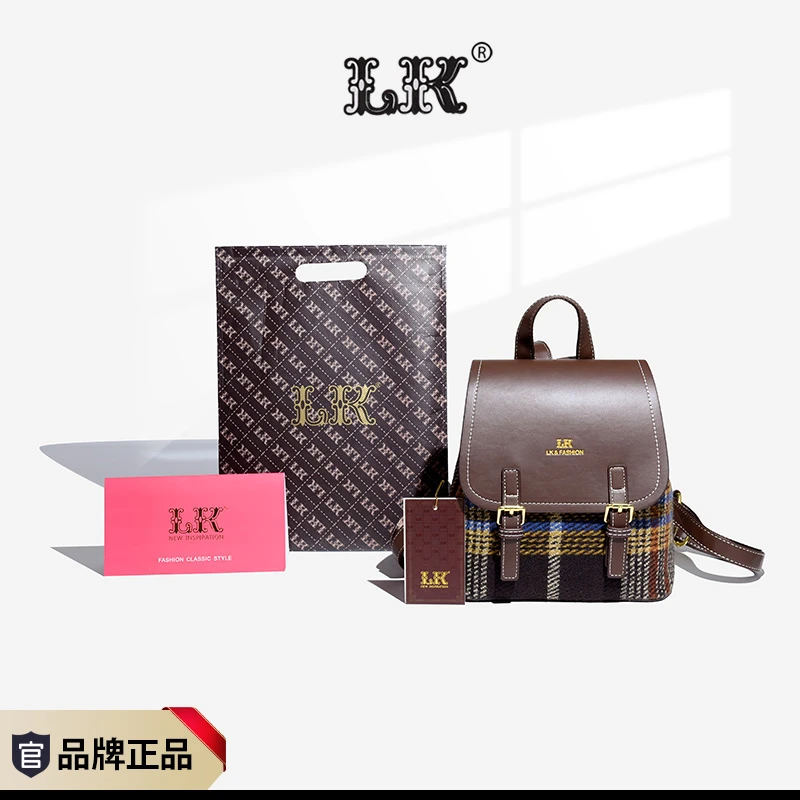 时尚百搭秋冬新款045美拉德蓝色格纹双肩包