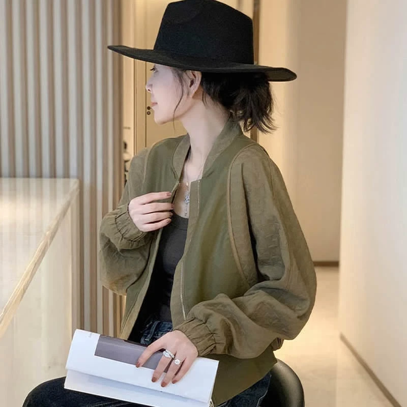 绿色拼接女士短款棒球服外套时尚小个子休闲夹克新款欧货宽松长袖