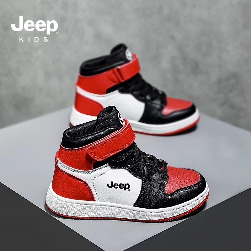 jeep男童板鞋秋款高帮鞋魔术贴防滑女童2025春秋新款儿童运动鞋子