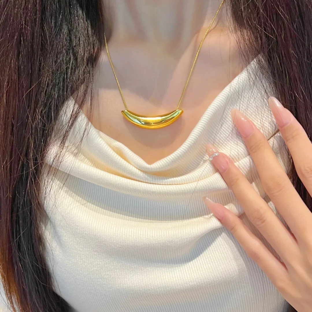 合金吊坠 新中式国潮风|亮面月牙湾吊坠项链轻奢简约